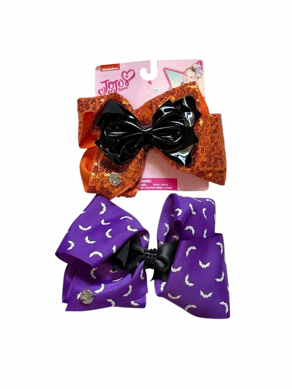 JoJo Siwa spooky Halloween style orange sequin & Purple Bat Hair Bows